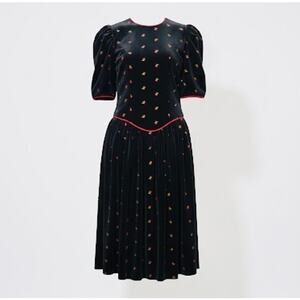 VTG Jan Briggs Size Small Medium Embroidered Roses Black Velvet Dress Retro 90s